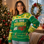side view of a model wearing the green and yellow themed ugly