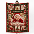 person holding a christmas photo blanket with baby's first christmas collage