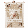 custom baby name babys first christmas photo blanket in cream and gold