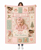 custom photo blanket with baby first christmas layout and name banner