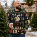 bald man wearing a Bald and Majestic bald eagle ugly christmas sweater