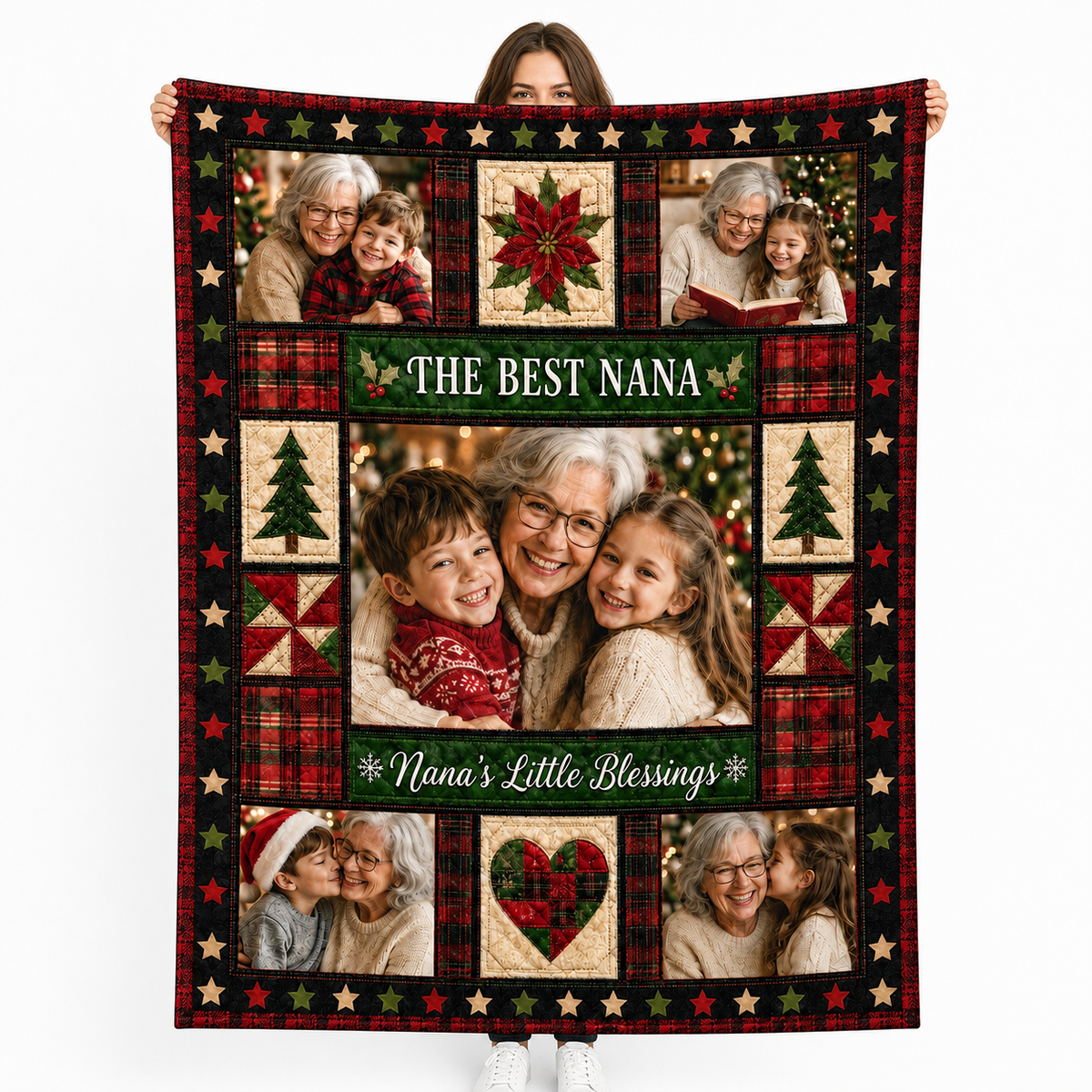 the best nana photo blanket with family photos held up