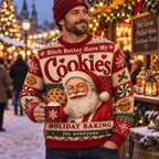 man in a red beanie wearing the same funny "Bitch Better Have