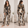 front view of boo-jee spooky and boujee satin pajama set with leopard