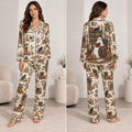 halloween satin pajama set with boo-oooooks ghost reading pattern, full outfit view