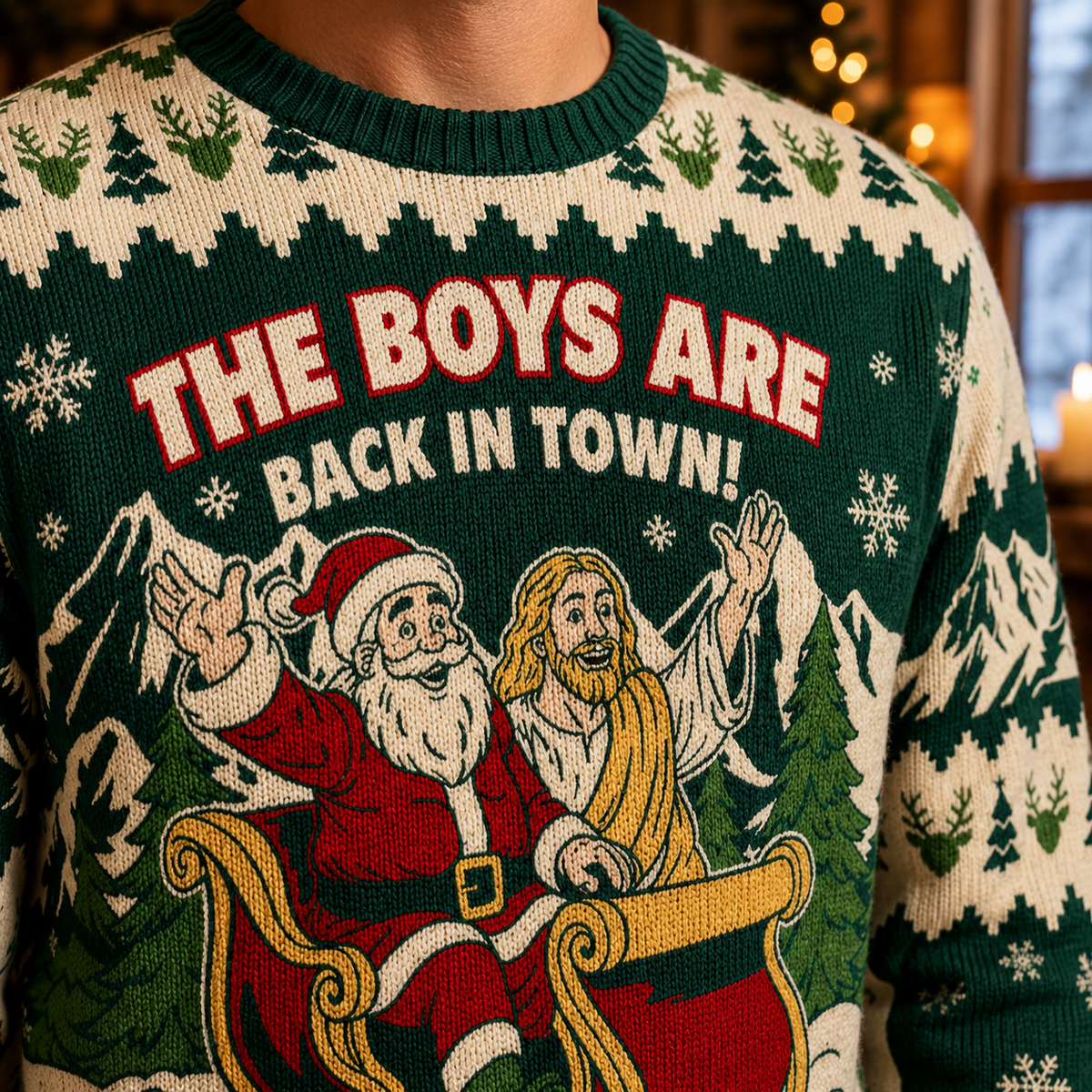 close up of the boys are back in town printed design on