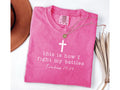 pink graphic tee with cross and this is how I fight my