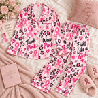 Breast Cancer Think Pink Wear Pink Fight Like a Girl Stronger Than Cancer Satin Pyjamas, Lounge Pyjamas, Button Up Pyjamas
