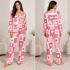 breast cancer awareness ribbons satin pajama set with personalized name