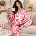 model standing in silky awareness sleepwear holding a white mug