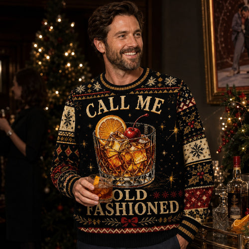 call me old fashioned ugly christmas sweater with rocks glass design worn