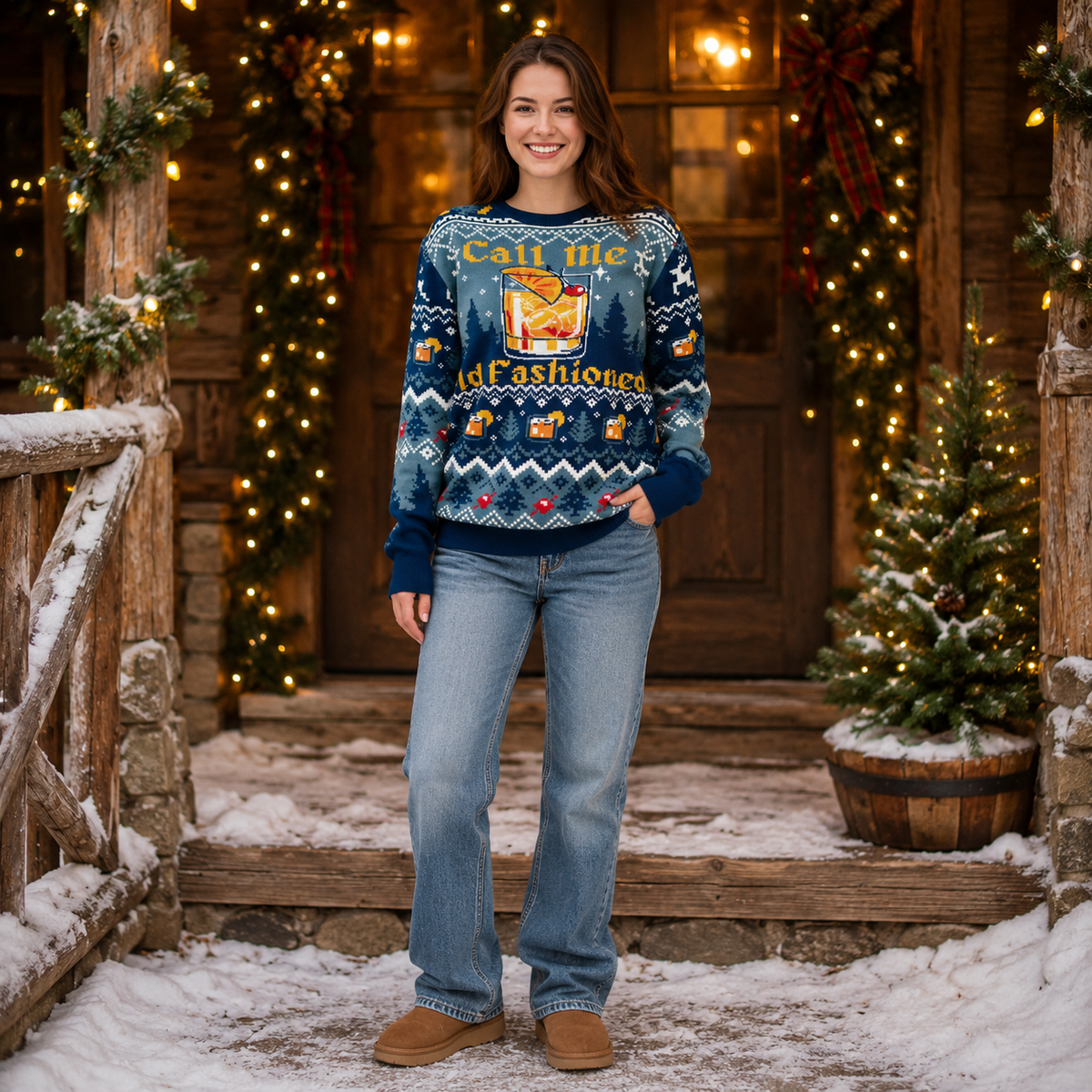 Call Me Old Fashioned Ugly Christmas Sweater, Whisky Christmas Jumper, Retro Holiday Knit Sweater, Cocktail Lover Xmas Gift