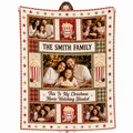 custom family photo christmas movie watching blanket with popcorn and plaid