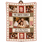 custom family photo christmas movie watching blanket with popcorn and plaid