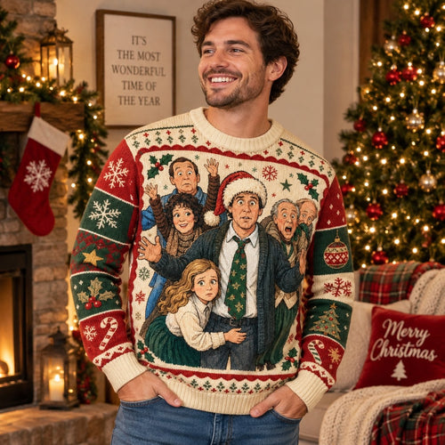 front view of an all over print griswold family christmas sweater with