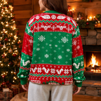 back view of a clark griswold christmas vacation sweater showing the green