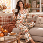 woman in a coffee coffee coffee halloween pajama set holding a mug