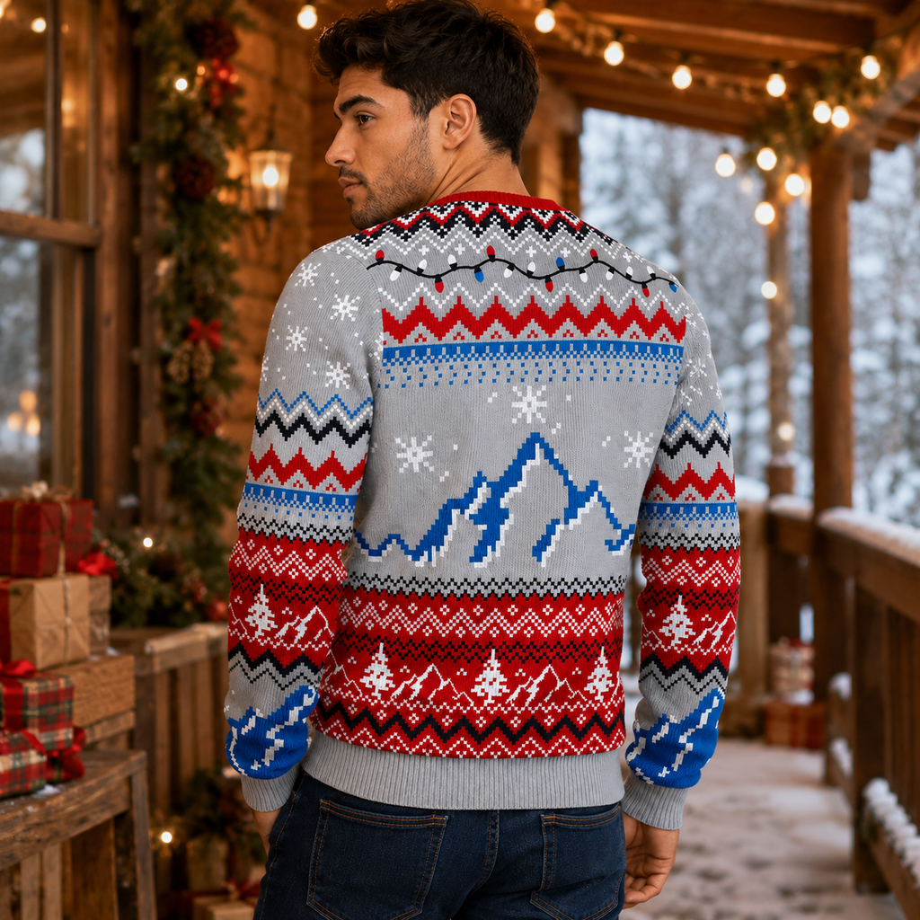back view of the cool dad knit christmas sweater showing fair isle