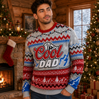 Cool Dad Ugly Christmas Sweater, Knit Christmas Sweater With Lights And Mountain, Funny Xmas Jumper Gifts For Dad