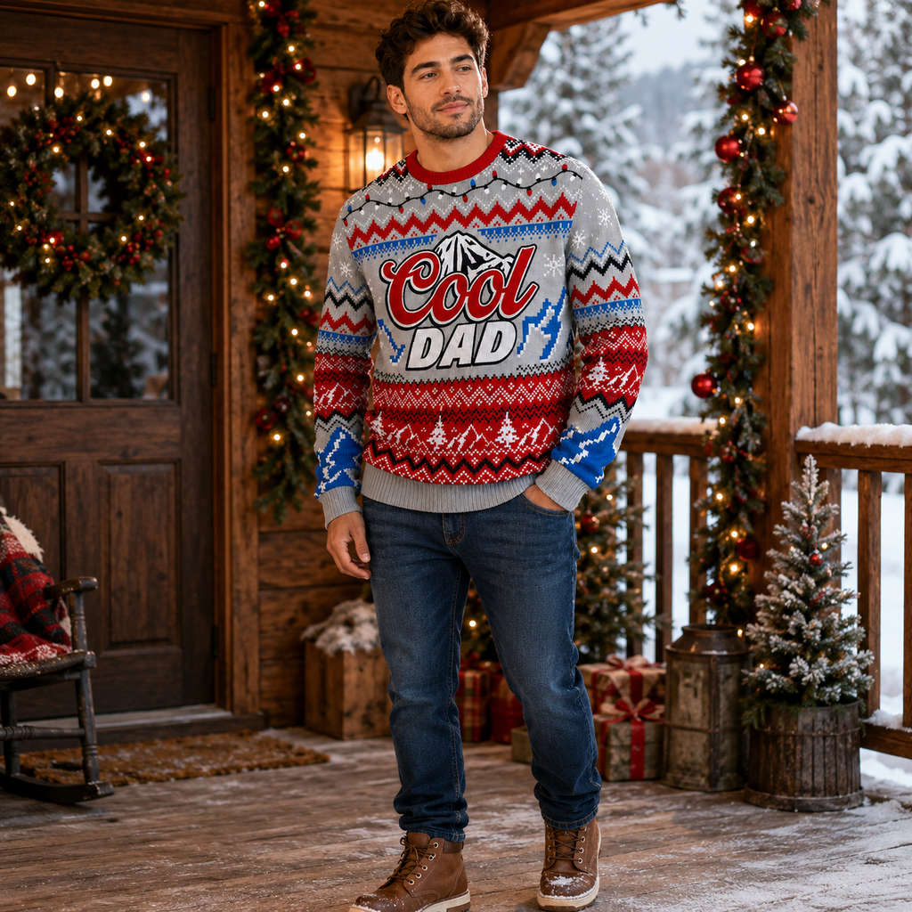 Cool Dad Ugly Christmas Sweater, Knit Christmas Sweater With Lights And Mountain, Funny Xmas Jumper Gifts For Dad