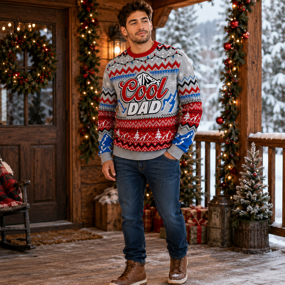 Cool Dad Ugly Christmas Sweater, Knit Christmas Sweater With Lights And Mountain, Funny Xmas Jumper Gifts For Dad