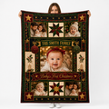 custom family name photo blanket with festive star patchwork