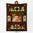 custom family name photo blanket with festive star patchwork