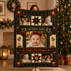 family photo collage keepsake blanket held up for display