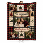 custom family photo collage christmas tree farm blanket with plaid border