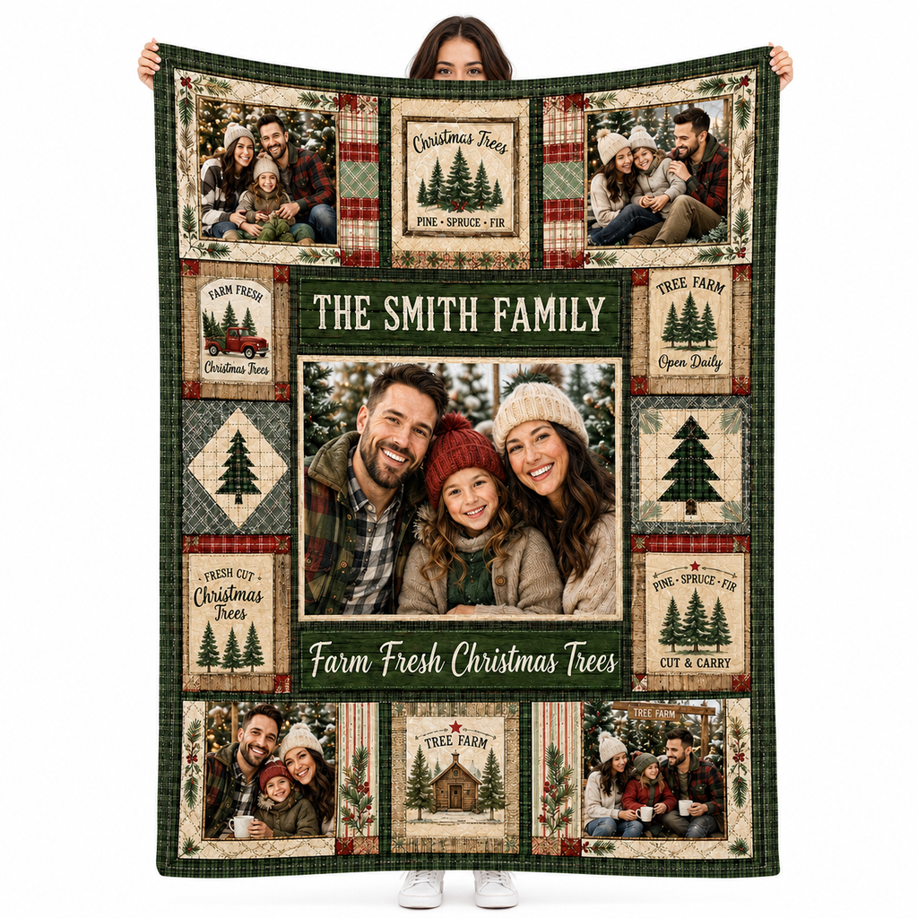 blanket family name photo collage design held up