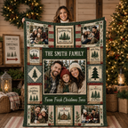 custom christmas tree farm photo blanket held up in festive room