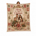custom family photo merry little christmas fleece blanket draped as product photo