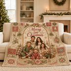 flannel fleece custom photo blanket folded over a white armchair
