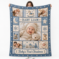 custom photo blanket with baby portrait and family photos held up against