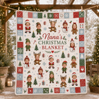 person holding up a personalized christmas blanket with child photos