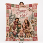 custom photo fleece blanket with baby it's cold outside winter family design