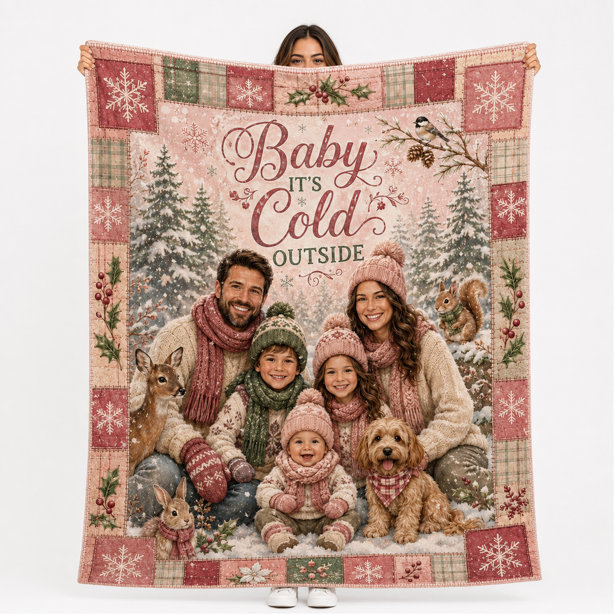 custom photo fleece blanket with baby it's cold outside winter family design