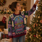 Woman wearing a Die Hard Nakatomi Plaza Christmas Party 1988 ugly Christmas