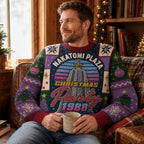 Man relaxing on a leather couch in a Nakatomi Plaza Christmas Party
