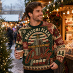 holiday jumper with nakatomi plaza christmas party 1988 print held at outdoor