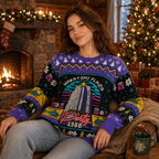 side angle of the die hard knit ugly christmas sweater styled with