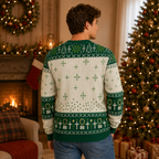 back view of the green and cream knitted christmas sweater