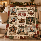 printed photo blanket draped over beige sofa in living room