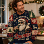 close up of a santa with sunglasses and bottle printed on an