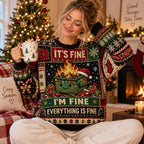 close up of the all over print dumpster fire sweater design with