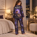 relaxing in litrpg themed pajamas with character and cat graphics