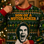 close up of son of a nutcracker knit portrait on the elf