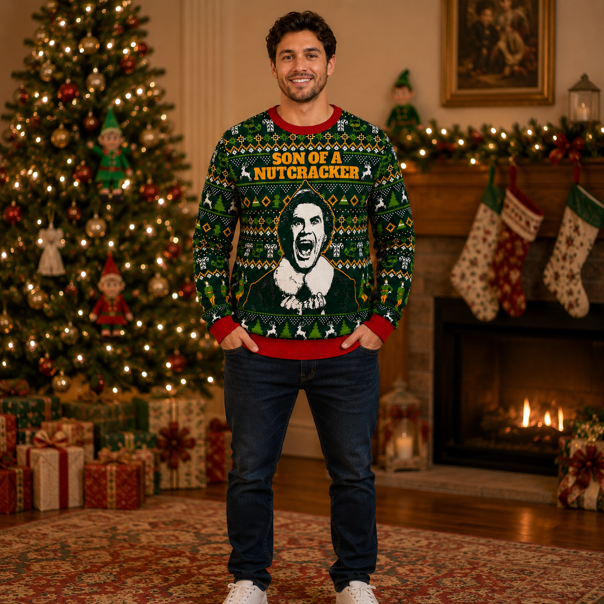 Elf Son Of A Nutcracker Ugly Christmas Sweater, Elf Christmas Jumper, Funny Holiday Knit Gifts For Him