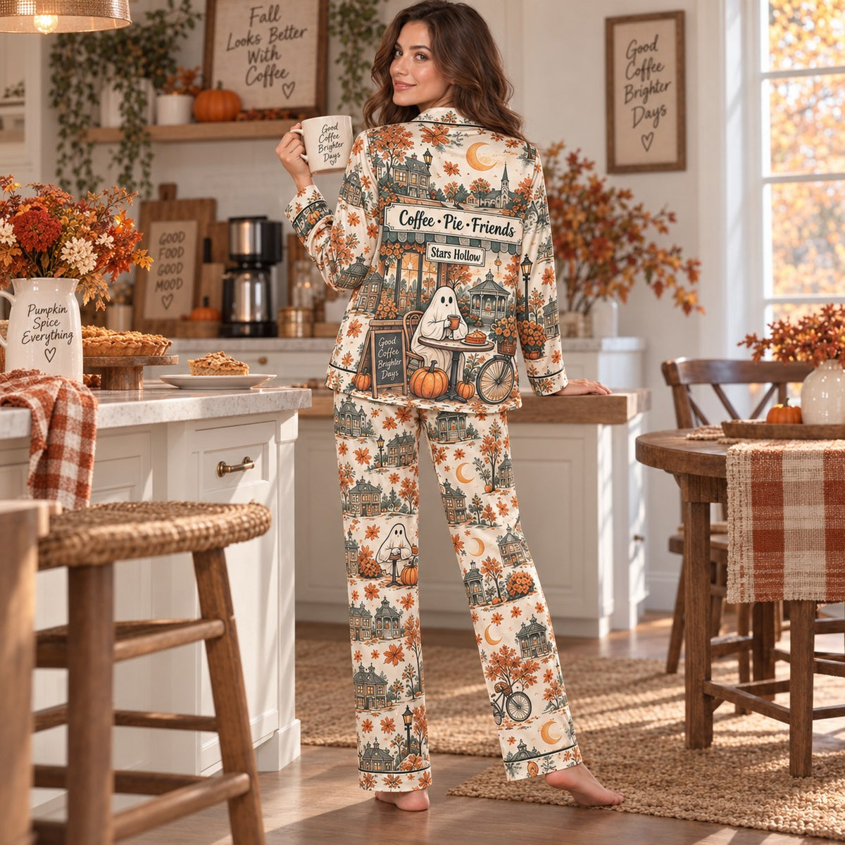 close up of custom name pocket on fall town pajamas