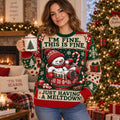 ugly christmas sweater showing a snowman in a cocoa mug with the